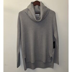 New Halston XL Sweater 100% Wool Extra Fine‎ Merino Wool Grey Funnel Neck Womens